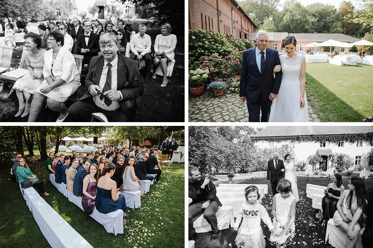 Hochzeitsfotos vom Einzug der Braut bei Landhochzeit auf dem Gut Wendgräben in Brandenburg © Hochzeitsfotograf Berlin www.hochzeitslicht.de