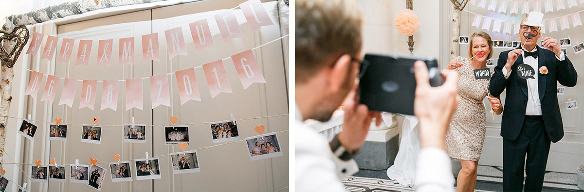 Fotogirlande mit Polaroidfotos bei Hochzeit im Hotel de Rome Berlin - Hotel de Rome Berlin Hochzeitsfotograf © www.hochzeitslicht.de