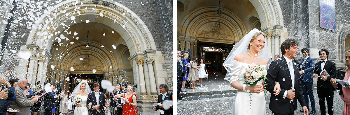 Hochzeitsfotos vom Auszug des Brautpaares nach kirchlicher Trauung während Soho House Berlin Hochzeitsreportage - Soho House Berlin Hochzeitsfotograf © www.hochzeitslicht.de