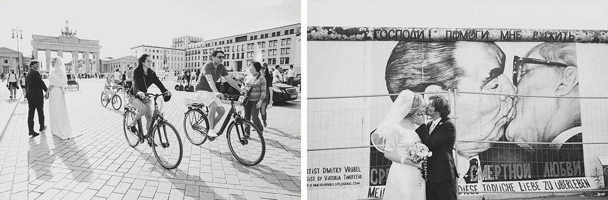 Hochzeitsfotos vor Brandenburger Tor und East Side Gallery bei urbaner Berlin-Hochzeit - Soho House Berlin Hochzeitsfotograf © www.hochzeitslicht.de