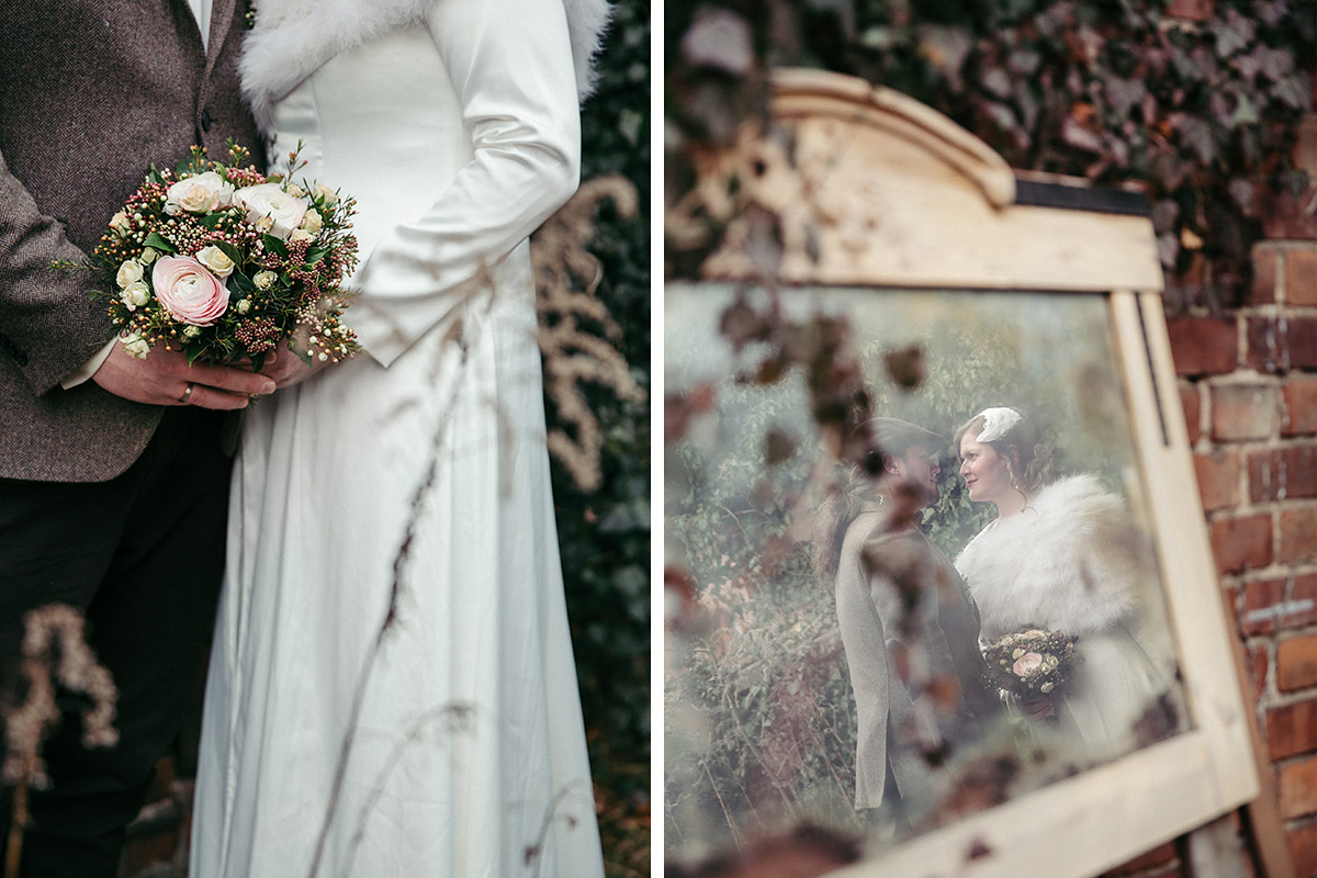 moderne Hochzeitsfotos von Brautpaar bei Winterhochzeit in Alter Schmiede Zepernick bei Berlin - Winterhochzeit Berlin-Pankow Hochzeitsfotograf © www.hochzeitslicht.de