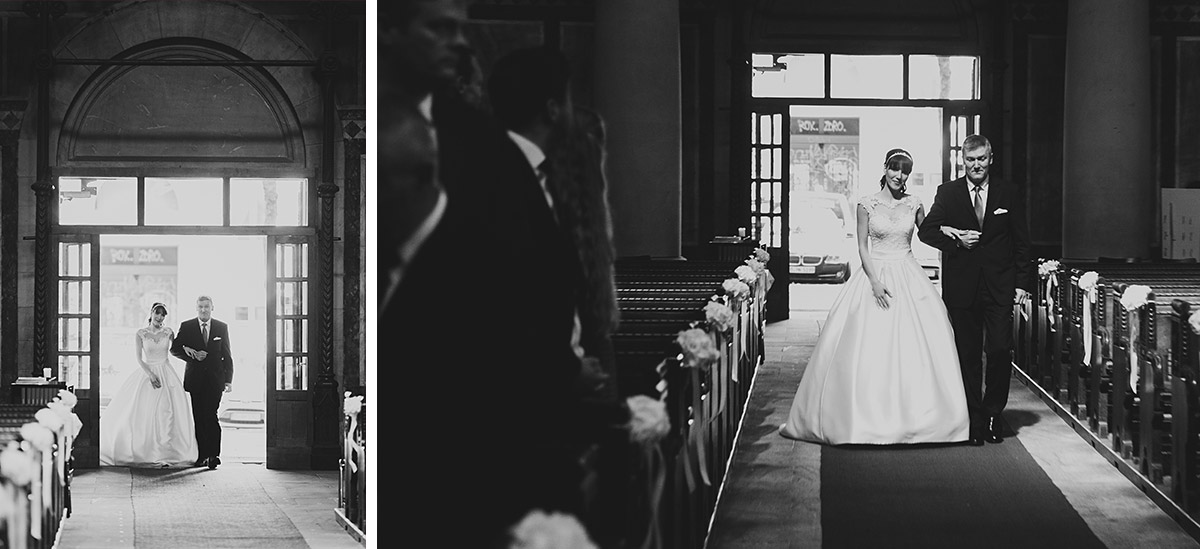 Hochzeitsfotografien von Einzug der Braut bei kirchlicher Trauung in Herz-Jesu-Kirche - Hotel de Rome Berlin Hochzeitsfotograf © www.hochzeitslicht.de