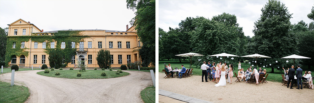 Sektempfang im Garten von Schloss Ziethen - Schloss Ziethen Kremmen Hochzeitsfotograf © www.hochzeitslicht.de