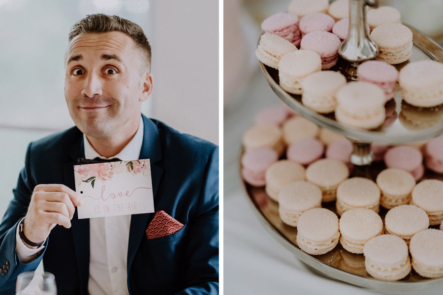 Hochzeitsfoto Karte Hochzeit love is in the air und Macarons - Gut
