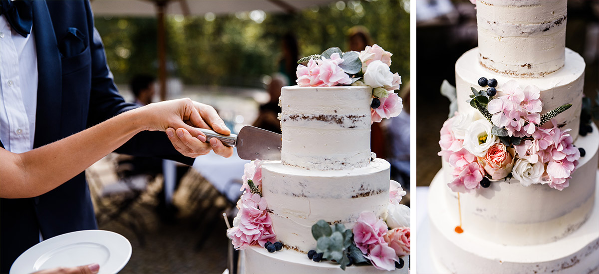 vierstöckige Hochzeitstorte Herbsthochzeit - Seehaus Schloss Liebenberg Hochzeitsfotograf © www.hochzeitslicht.de