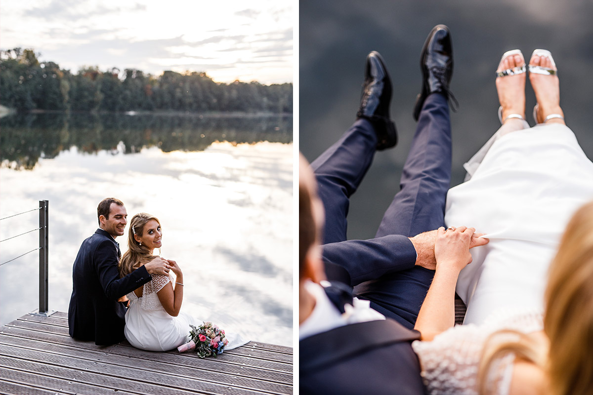 Brautpaarfotos auf Steg - Seehaus Schloss Liebenberg Hochzeitsfotograf © www.hochzeitslicht.de