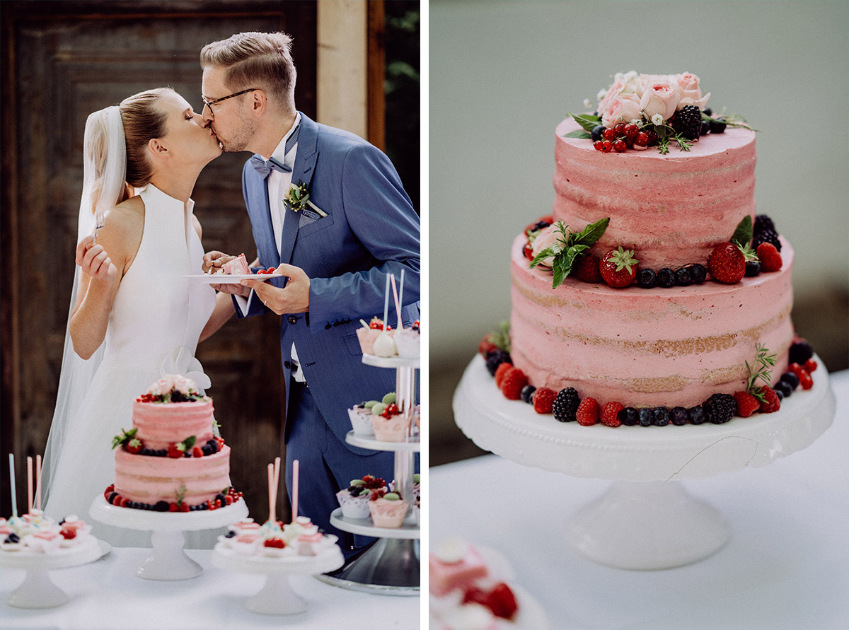 Inspiration Hochzeitstorte Sommerhochzeit Beeren rosa naked cake ohne Fondant - vintage Spreewaldhochzeit Hotel zur Bleiche Hochzeitsfotograf und Hochzeitsvideo Berlin © www.hochzeitslicht.de