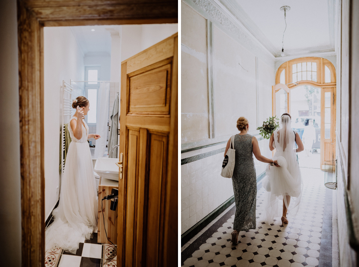 Ideen Hochzeitsfotos Vorbereitungen Braut auf Hochzeit - Berliner Hochzeitsfotografin dokumentiert urbane Hochzeit im Tangoloft Berlin Wedding - Hochzeitslocation am Wasser © www.hochzeitslicht.de