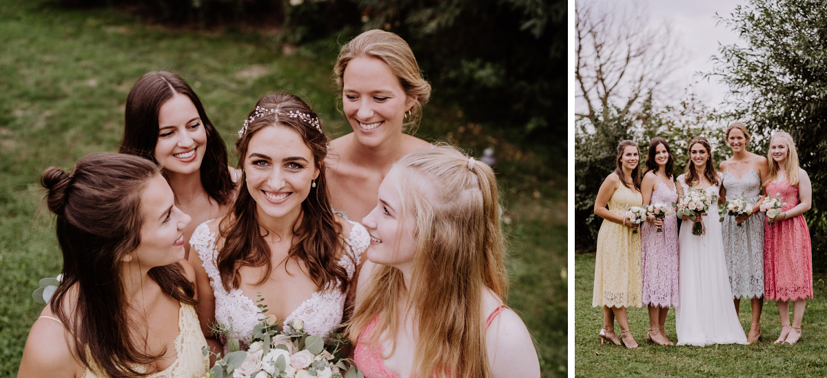 Idee Gruppenfoto Braut mit Brautjungfern - Scheunenhochzeit in Brandenburg im Gutshaus Penzlin Hochzeitsfotograf Berlin © www.hochzeitslicht.de