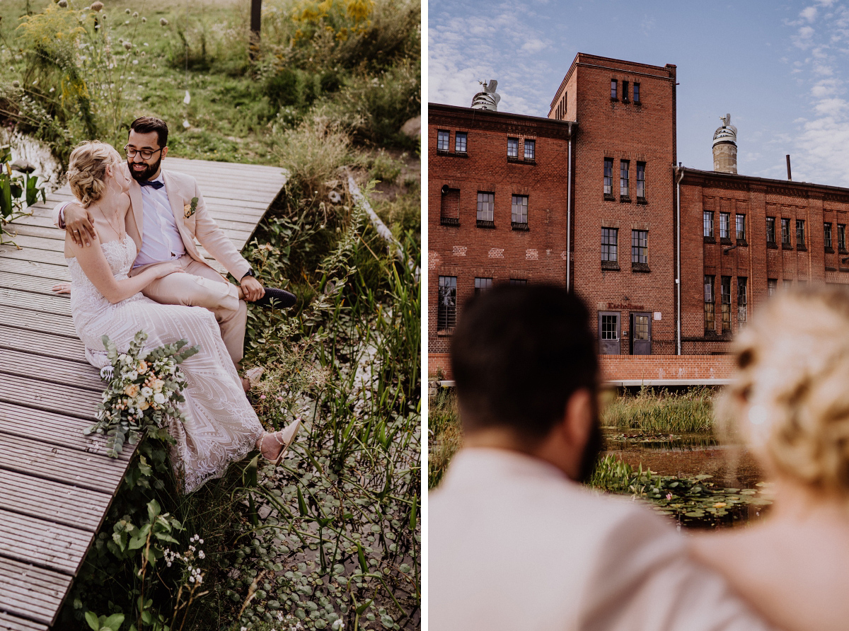 Fotoshooting Brautpaar Teich Seerosen - Persische Boho-Chic Hochzeit in der Malzfabrik Berlin von Hochzeitsfotografin aus Berlin Friedrichshain © www.hochzeitslicht.de #hochzeitslicht