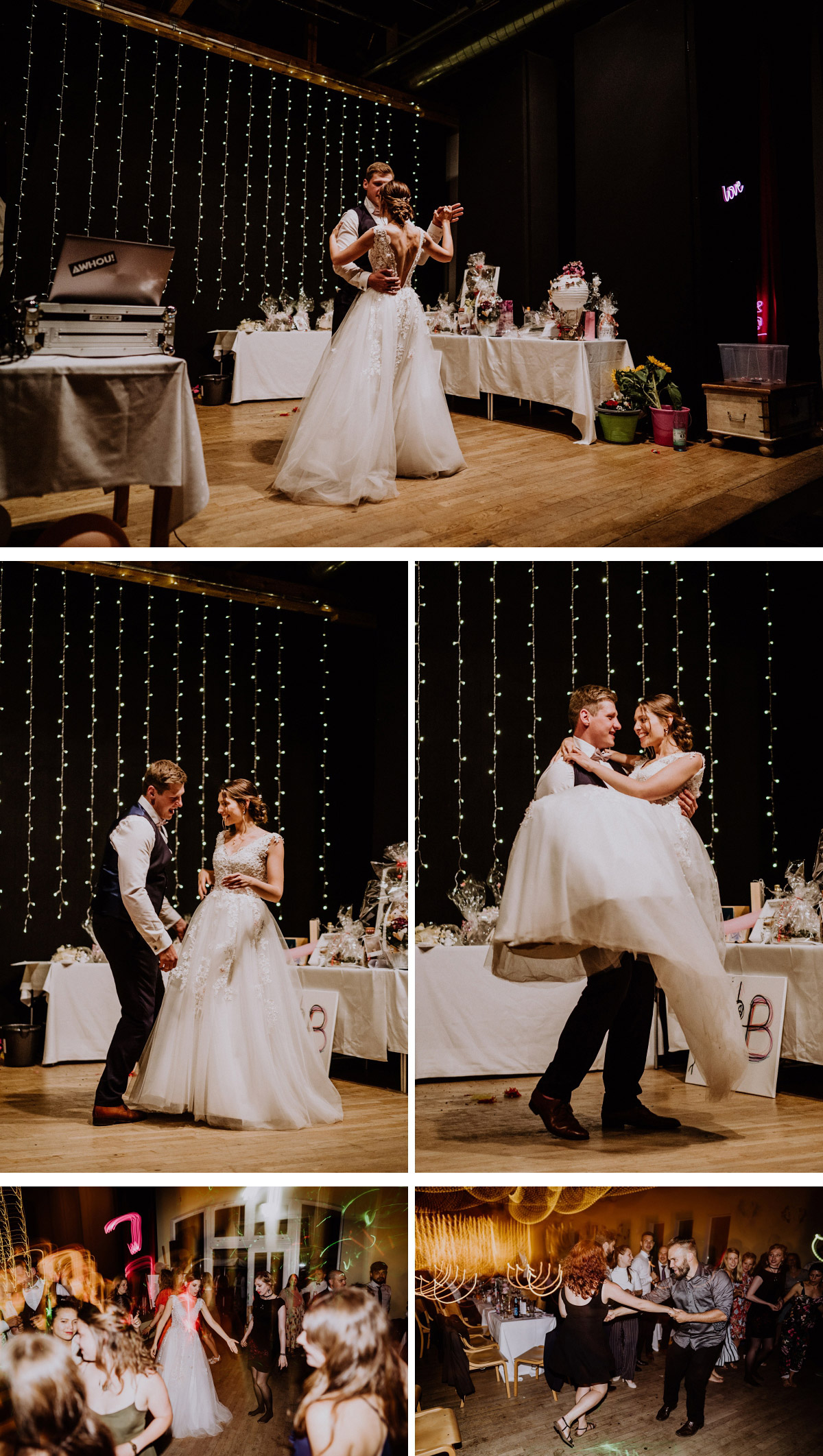 Scheune Hochzeitsreportage Eröffnungstanz Dekoration Tanzfläche mit Lichterketten DIY Hochzeit Idee - Scheunenhochzeit in Brandenburg - freie Trauung Kulturscheune Thyrow von Hochzeitsfotograf Berlin © www.hochzeitslicht.de #hochzeitslicht