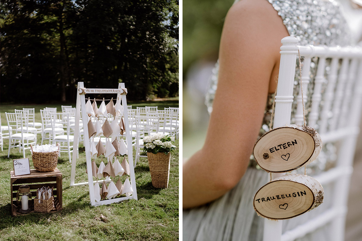 Idee natürliche Dekoration Trauung unter freiem Himmel vintage Landhochzeit - Hochzeit Shooting Ideen von vintage Hochzeitsfotograf Berlin © www.hochzeitslicht.de #hochzeitslicht auf Schloss Kartzow