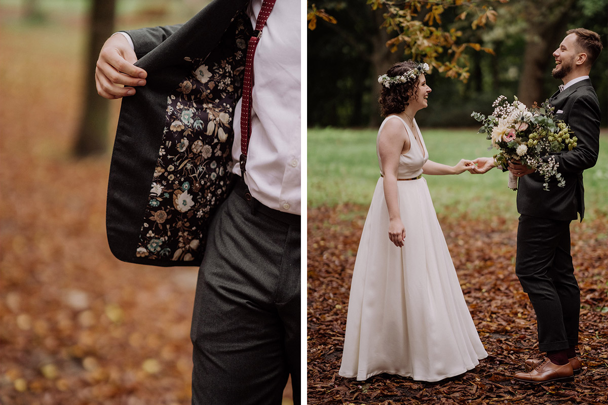 First Look Fotoshooting Standesamt Hochzeit Park Herbsthochzeit - Standesamt Corona Hochzeit in Brandenburg mit Hochzeitsfilm von Hochzeitsvideograf Berlin in Bekemühle in Dannenwalde © www.hochzeitslicht.de #hochzeitslicht