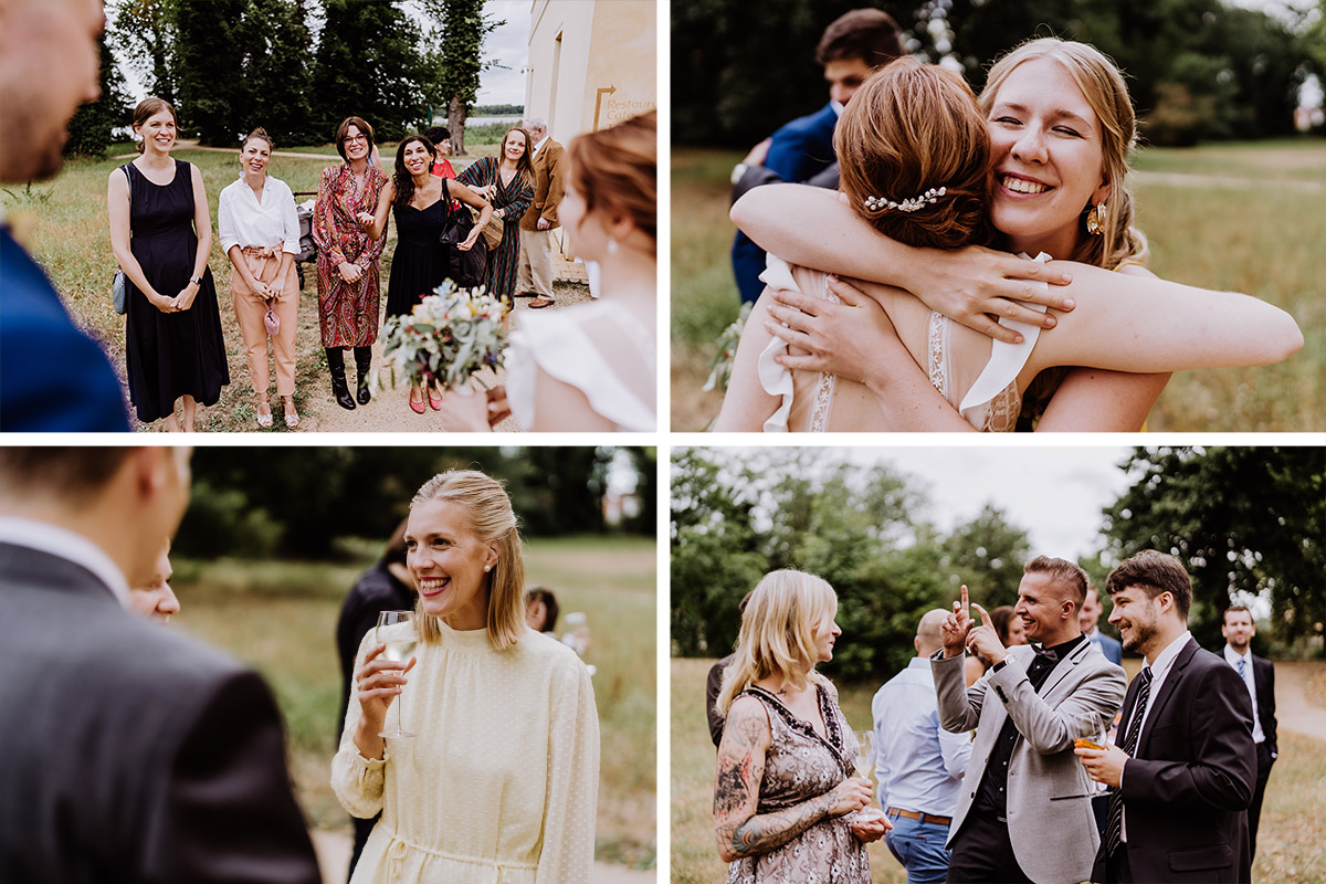 Hochzeitsreportage Sektempfang Sommerhochzeit - mehr Kavalierhaus Caputh Hochzeit Fotos aus Corona Zeit im Blog von vintage Hochzeitsfotograf Brandenburg Potsdam © www.hochzeitslicht.de #hochzeitslicht