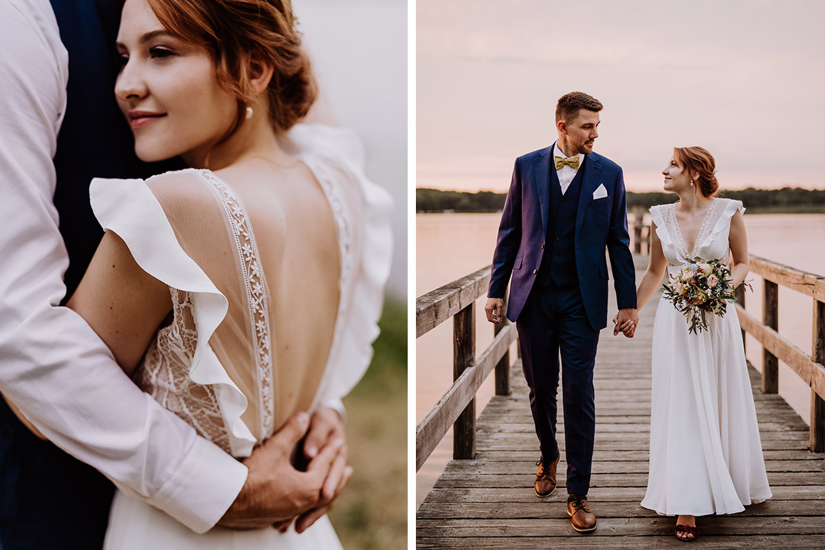 Fotoshooting Sonnenuntergang am See - mehr Kavalierhaus Caputh Hochzeit Fotos aus Corona Zeit im Blog von vintage Hochzeitsfotograf Brandenburg Potsdam © www.hochzeitslicht.de #hochzeitslicht