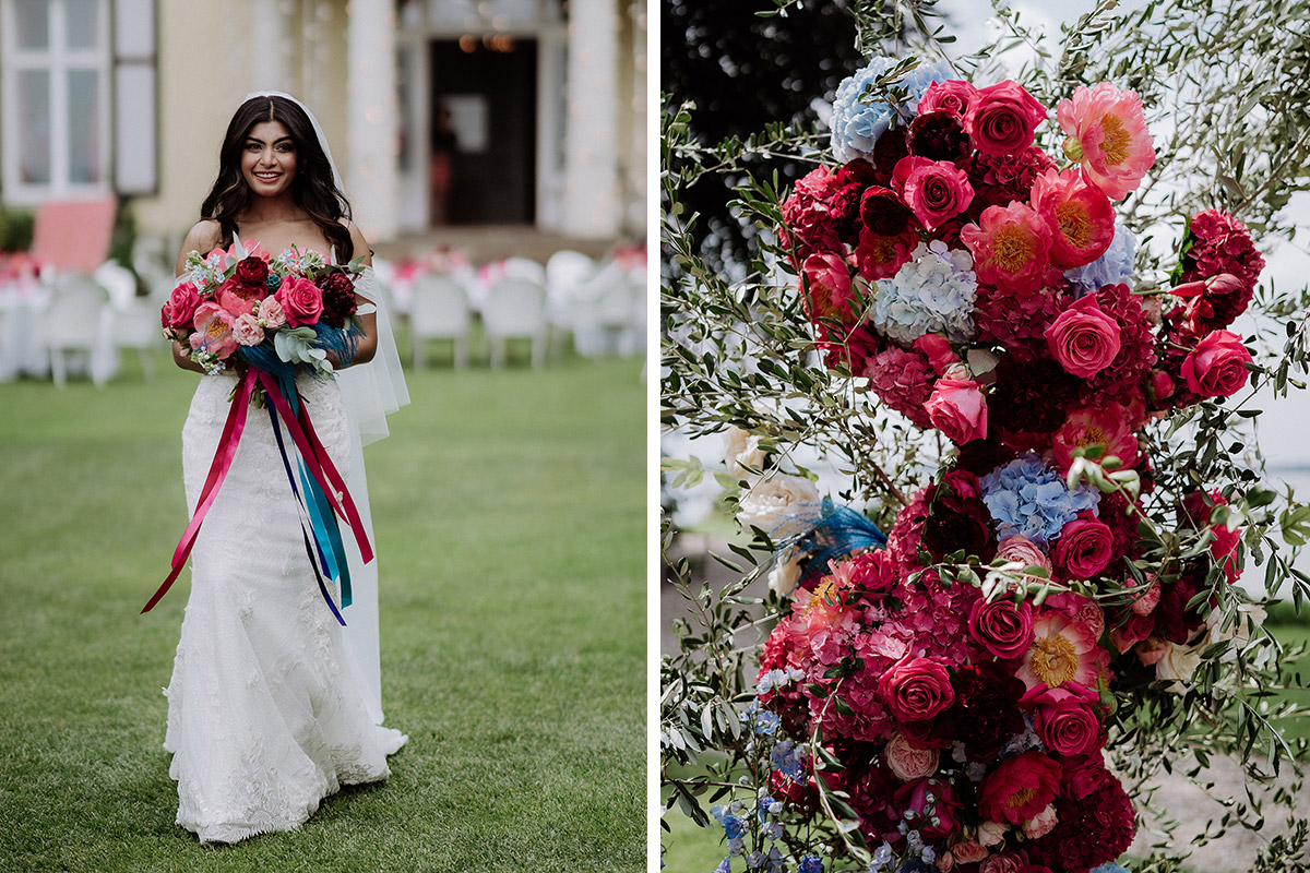 Hochzeitsfoto Einzug Braut Trauung im Freien - Hochzeitsfotografin aus Berlin auf eleganter Gartenhochzeit in Hochzeitslocation Potsdam am Wasser im Gut Schloss Golm während Corona Pandemie © www.hochzeitslicht.de #hochzeitslicht