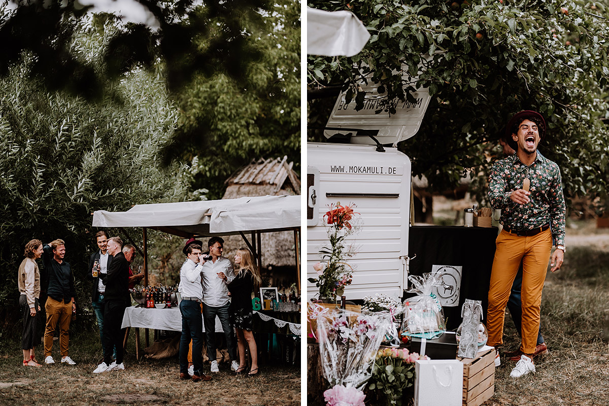 Gartenhochzeit Idee zur Unterhaltung Hochzeitsgäste mit Kaffee Bar Moka Muli