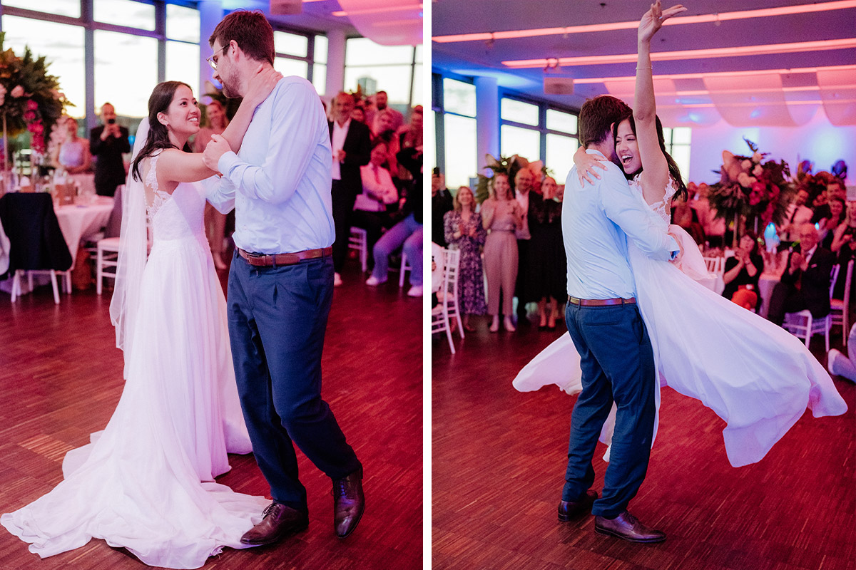 Paar tanzt zur Hochzeit im ALICE Rooftop Berlin